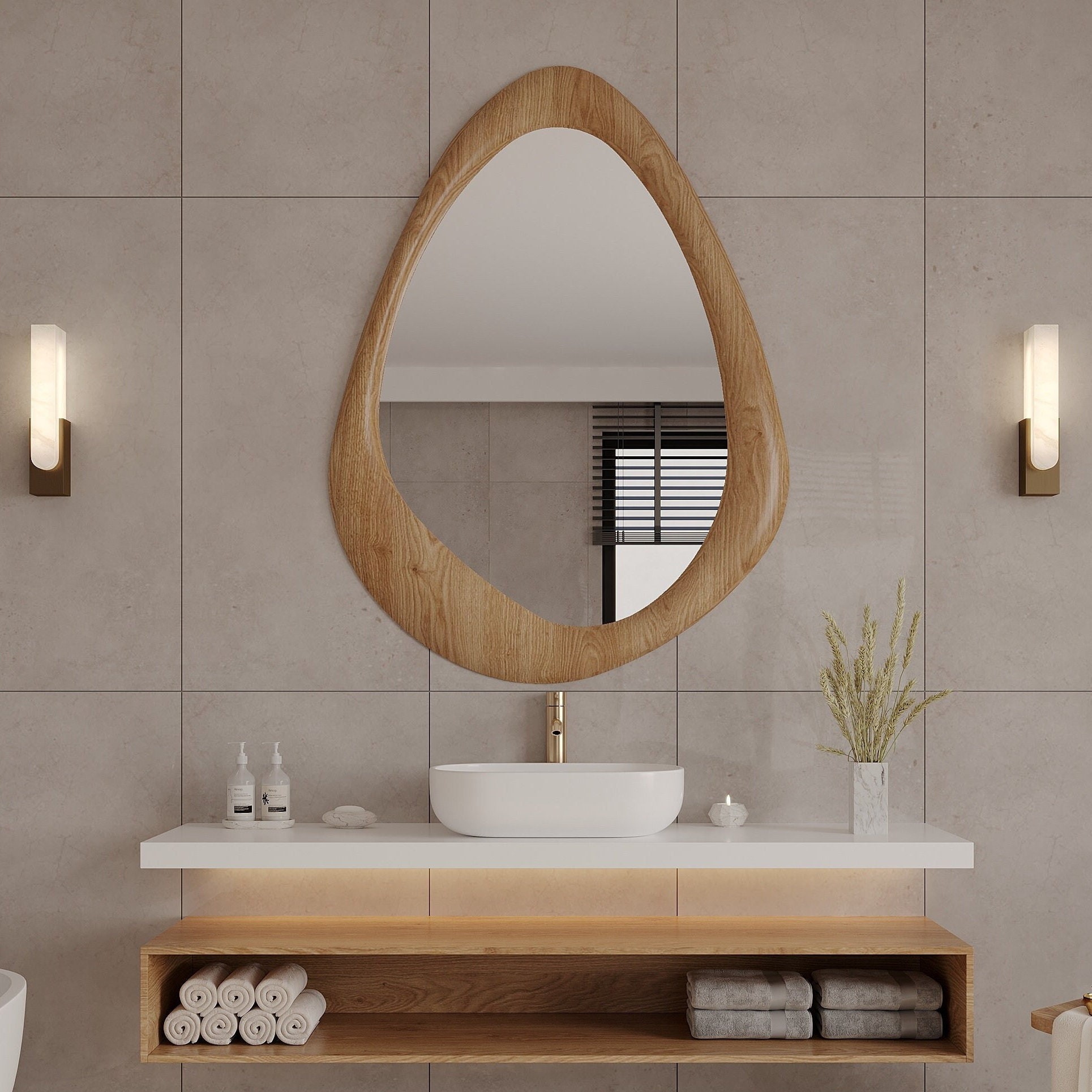 Mirror Wall Decor, Wooden Mirror Frame, Mid Century Mirror, Abstract Mirror, Asymmetric Wall Mirror, Oak Mirror, Decorative Mirror