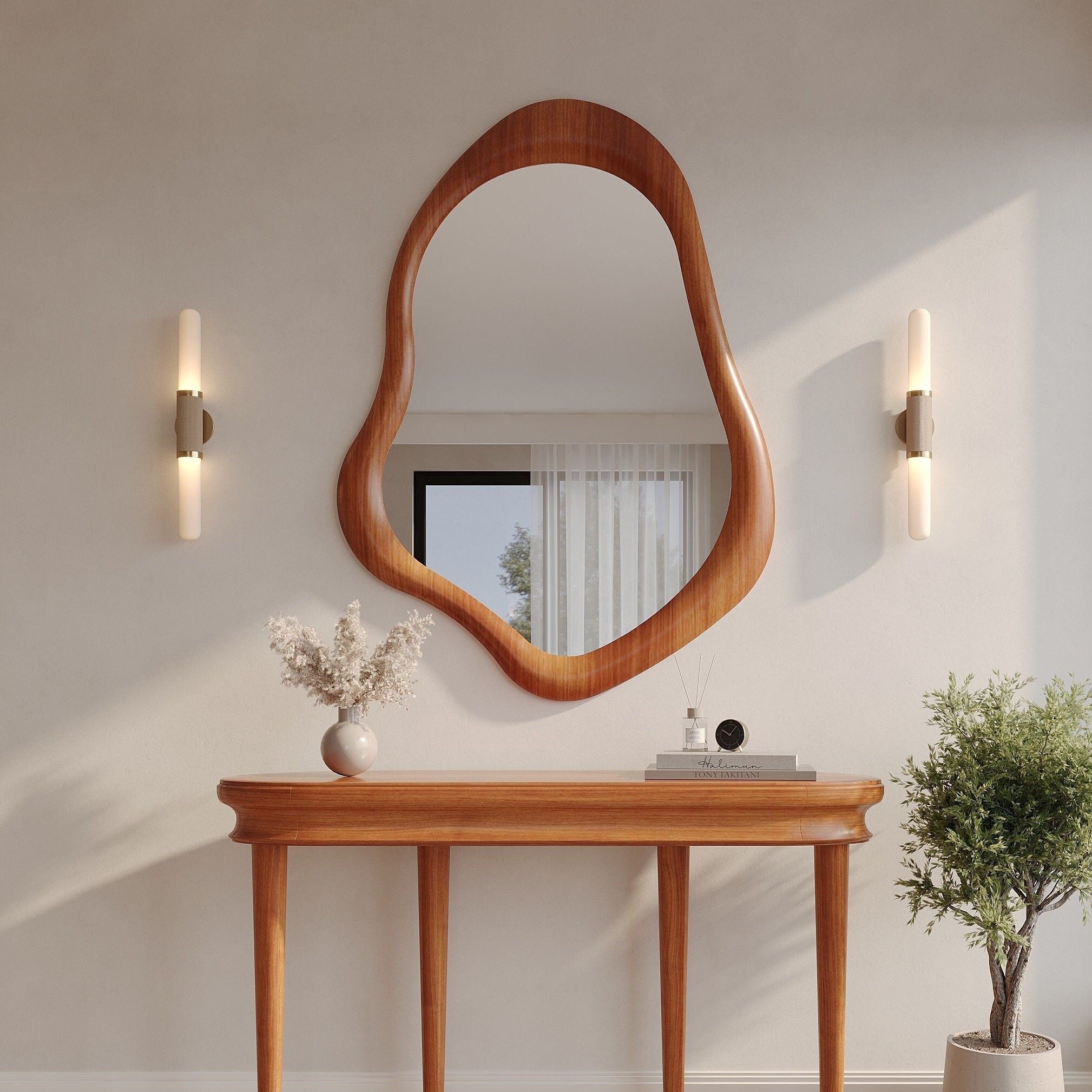 Asymmetric Mirror, Irregular Mirror, Wall Mirrors For Living Room, Wooden Mirror, Wall Mirror, Mirror, Beech Mirror, Spiegel