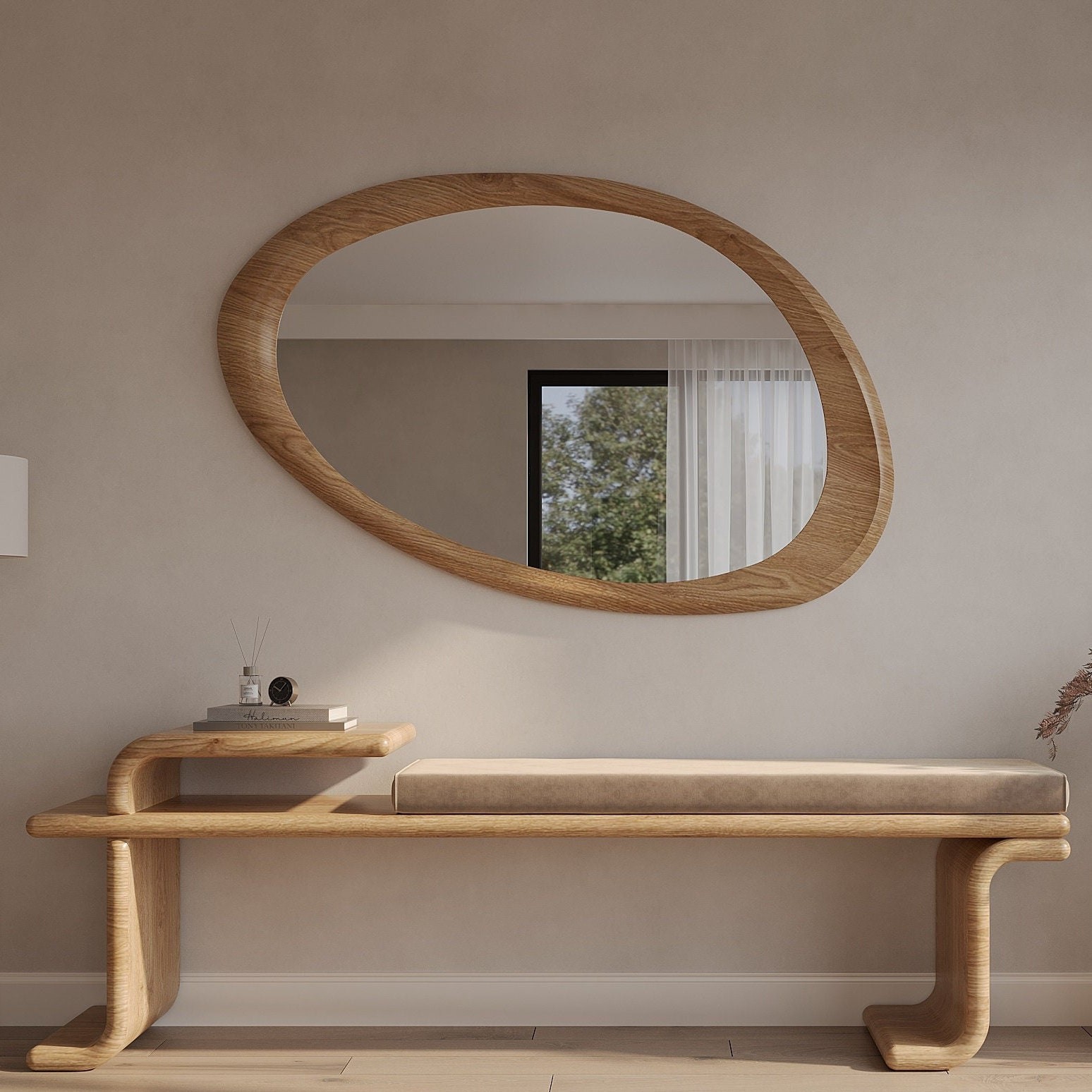 Asymmetric Mirror, Irregular Mirror, Wall Mirrors For Living Room, Wooden Mirror, Wall Mirror, Oak Mirror, Mirror, Mirror Wall Decor