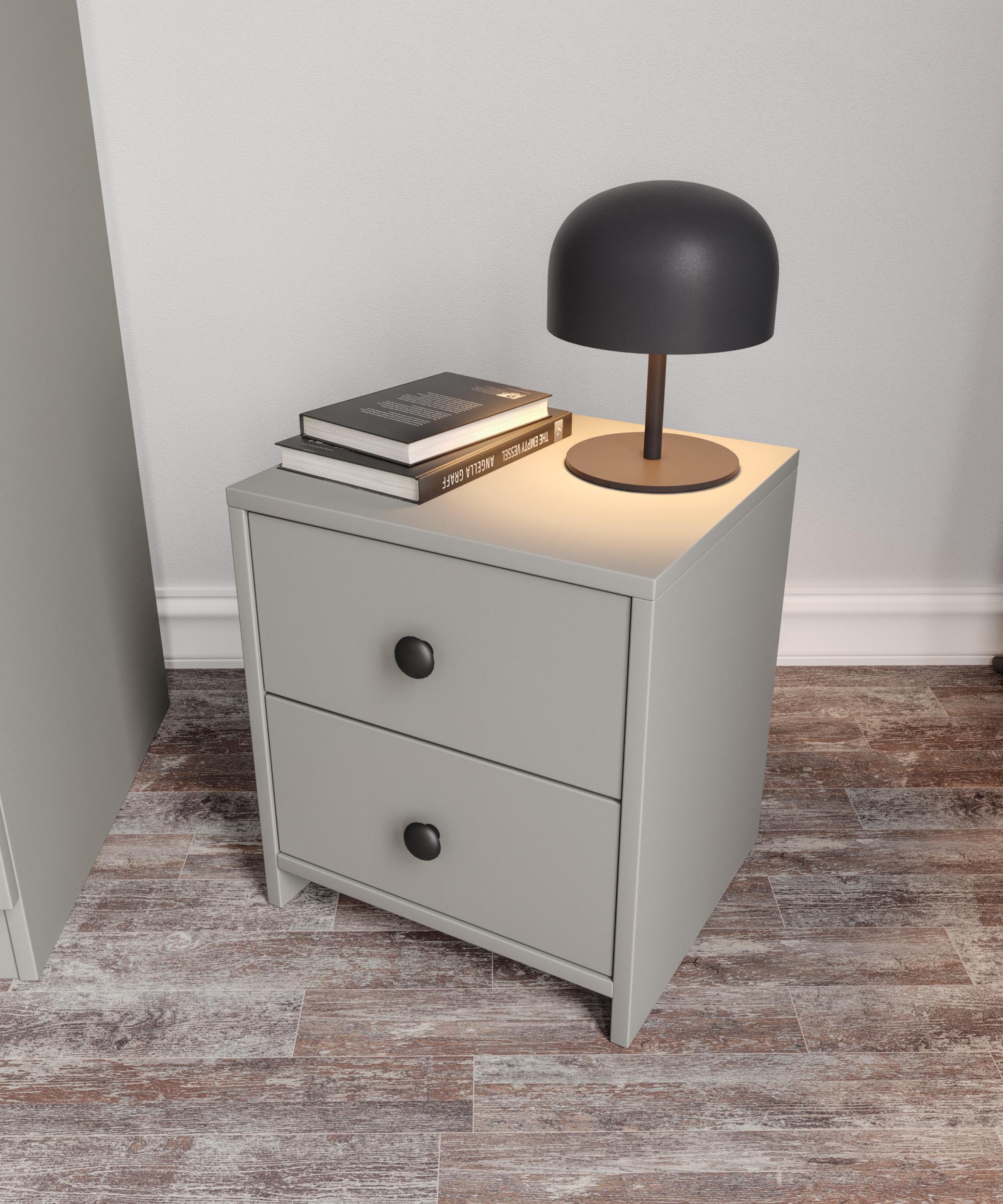 %100 MDF GRİ/SOFT BEYAZ 2 ÇEKMECELİ KOMODİN - GRİ