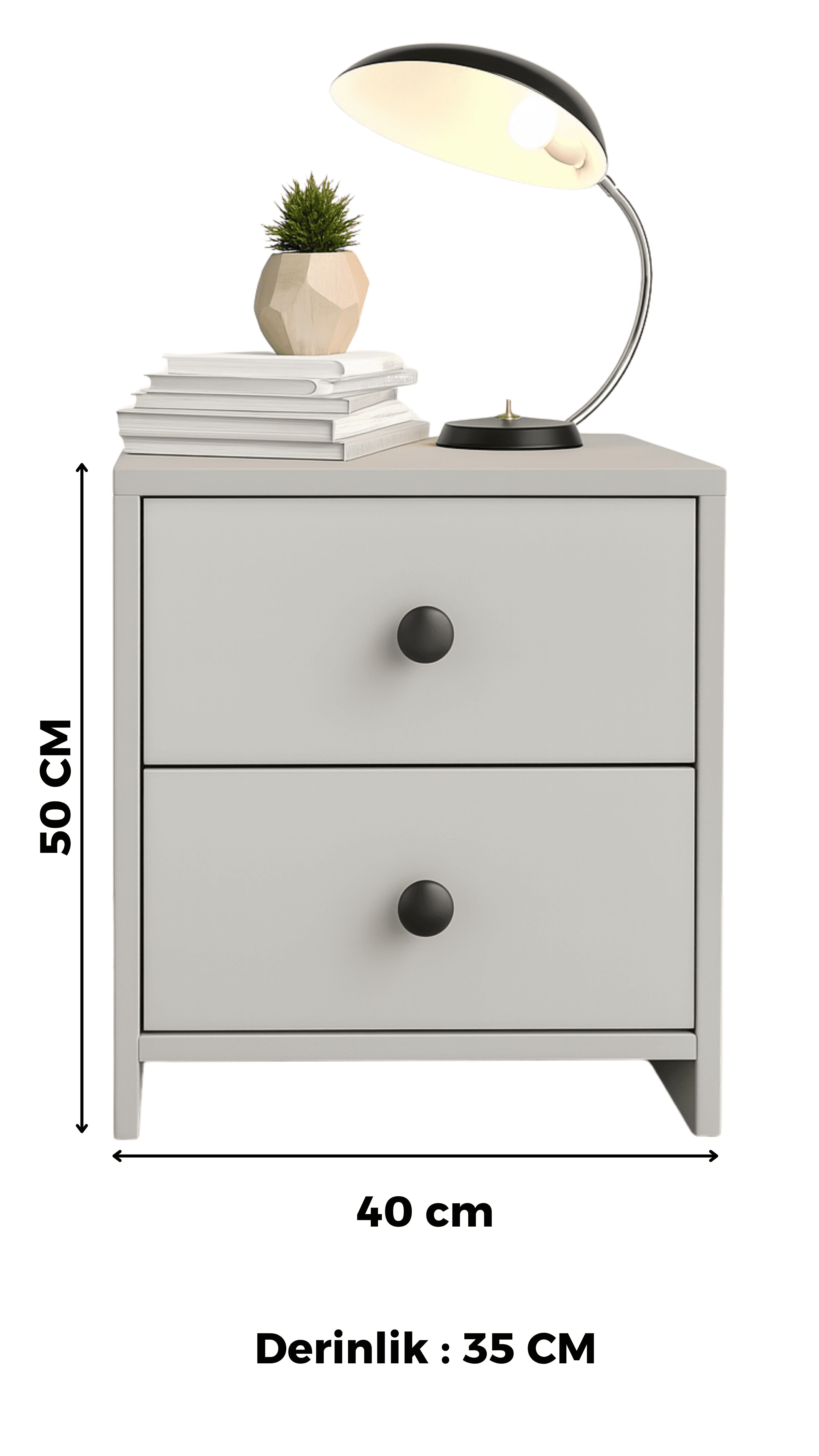 %100 MDF GRİ/SOFT BEYAZ 2 ÇEKMECELİ KOMODİN