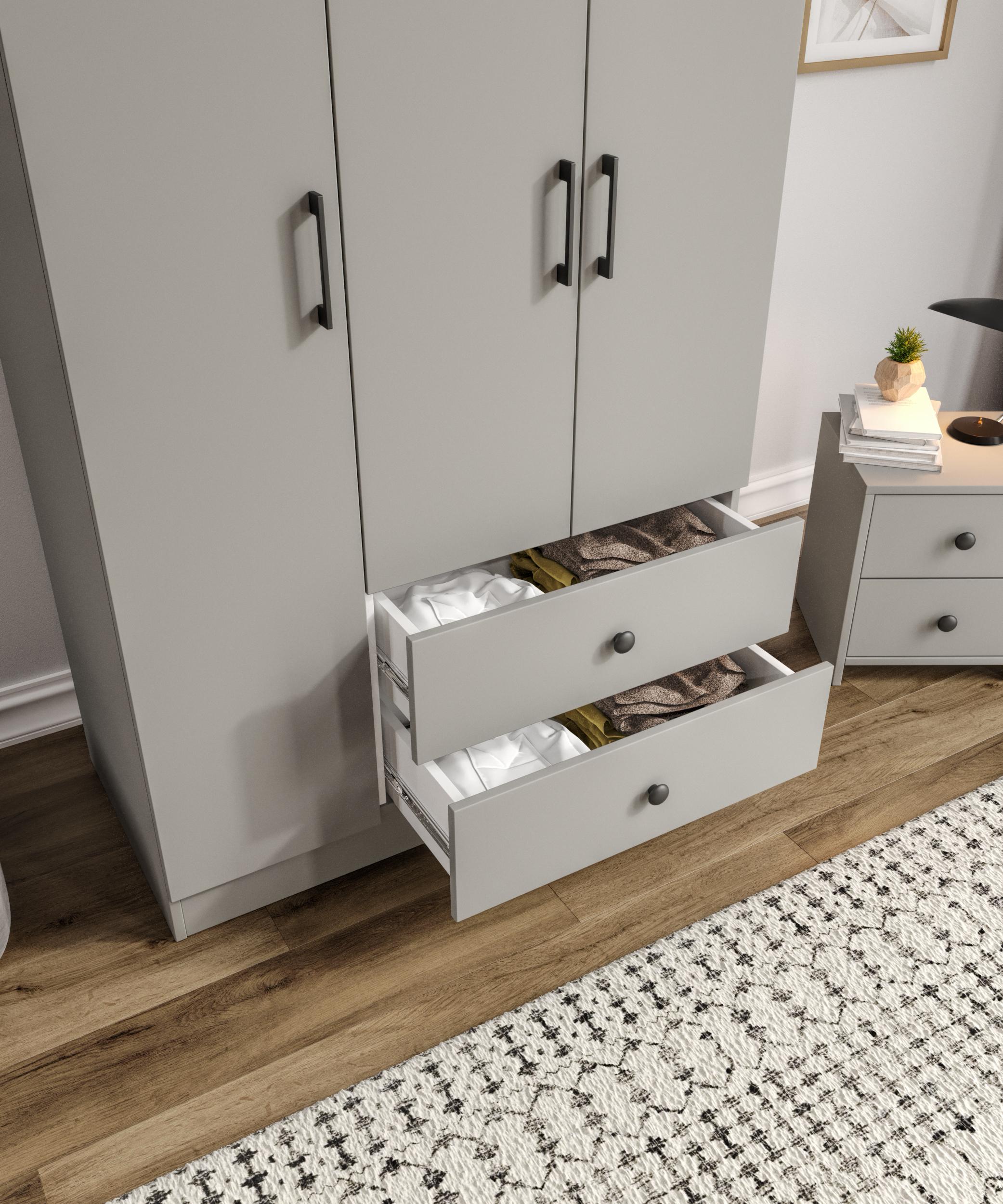 %100 MDF 3 Kapaklı 2 Çekmeceli 7 Raflı Gardırop GRİ-SOFT BEYAZ Ölçüler: 105 x 182 x 52 cm