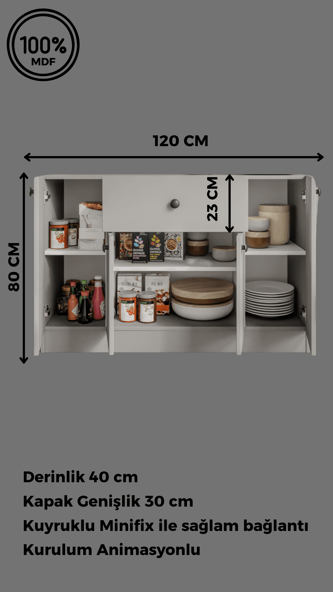 Cabinse 4 Kapaklı 1 Çekmeceli Çok Amaçlı Mutfak Dolabı - Kahve Köşesi %100 MDF