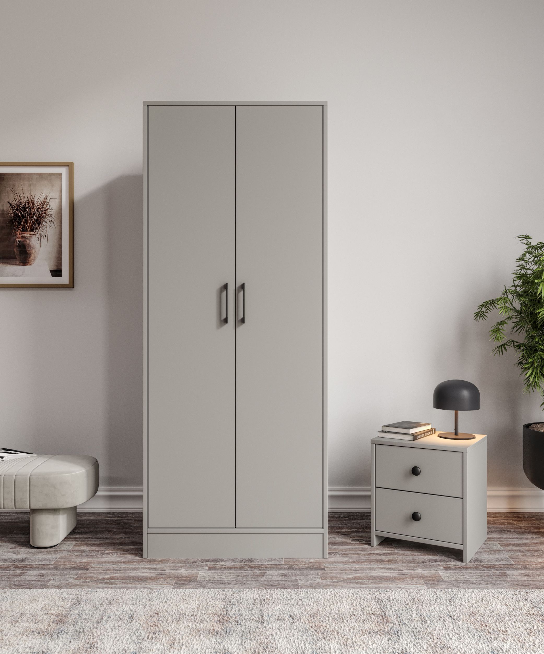 %100 MDF 2 Kapaklı Elbise Dolabı  GRİ-SOFT BEYAZ– 70 x 182 x 51 cm