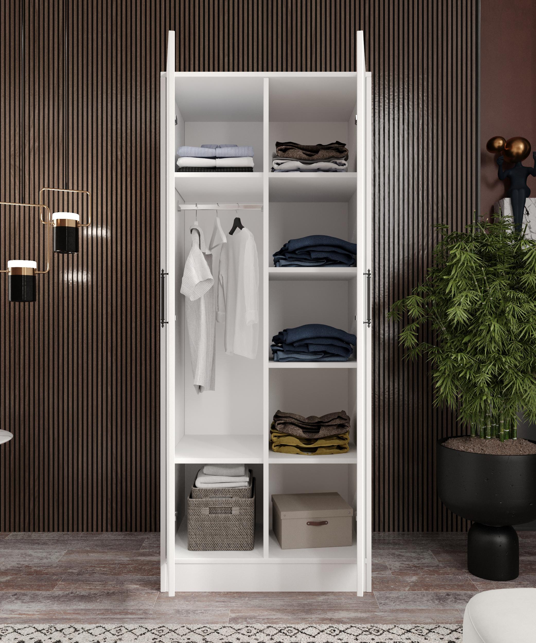 %100 MDF 2 Kapaklı Elbise Dolabı  SOFT BEYAZ– 70 x 182 x 51 cm
