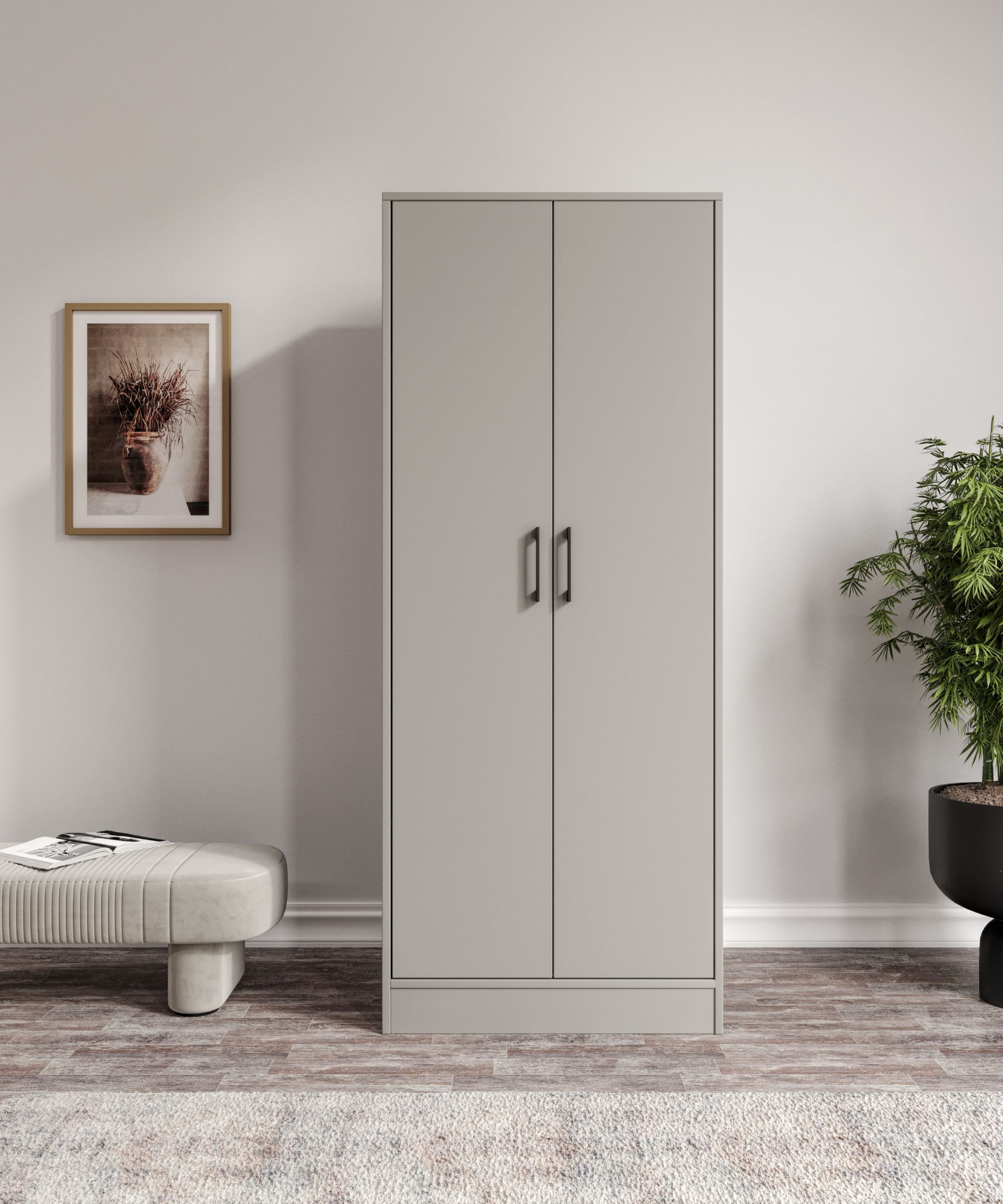 %100 MDF 2 Kapaklı Elbise Dolabı  GRİ-SOFT BEYAZ– 70 x 182 x 51 cm