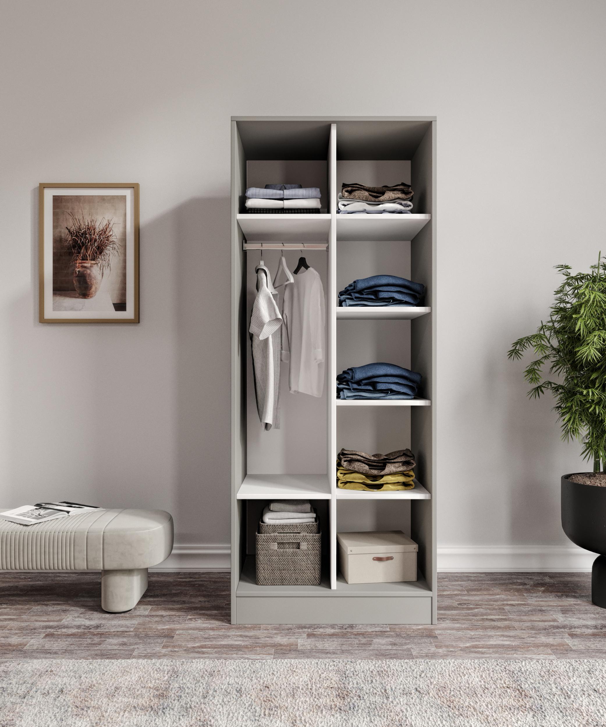 %100 MDF 2 Kapaklı Elbise Dolabı  GRİ-SOFT BEYAZ– 70 x 182 x 51 cm
