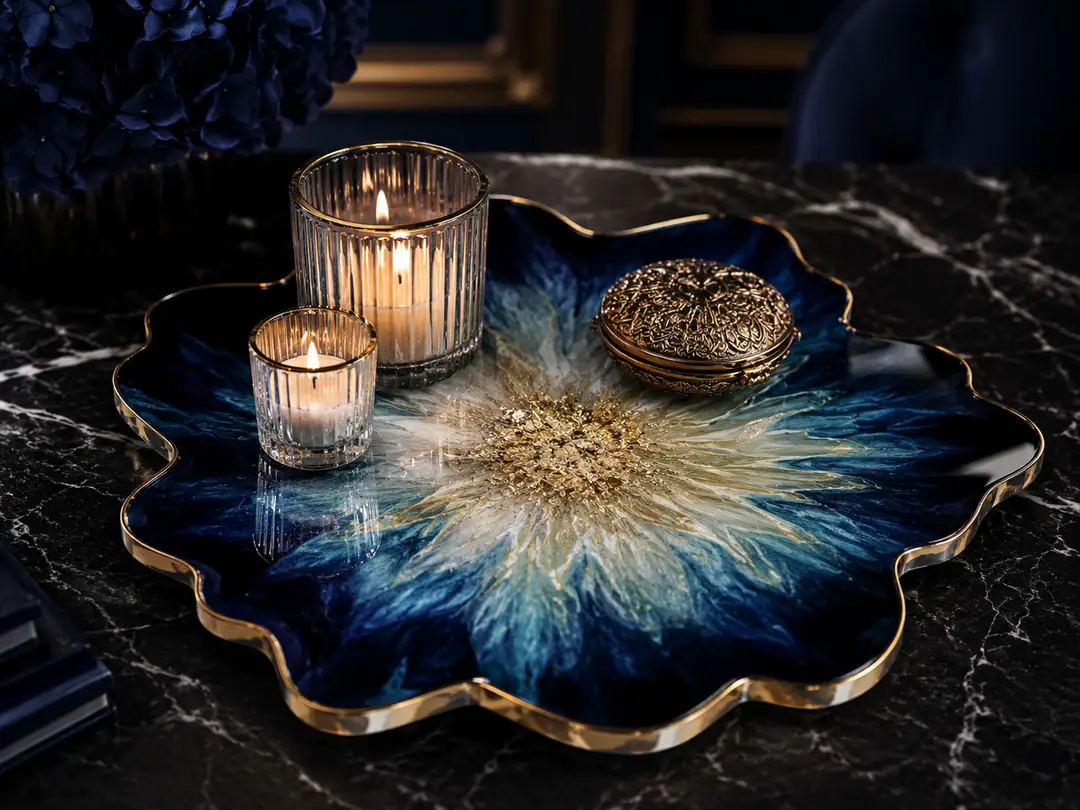 Ultra sert hobi epoksi ile ince kesitli dekoratif tepsi ve bardak altlığı