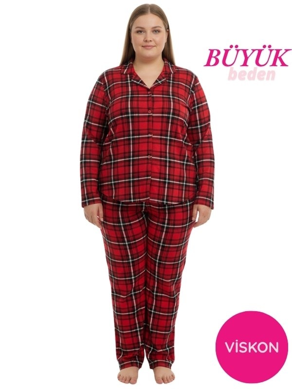 Kadın Büyük Beden Gömlek Yaka Önden Düğmeli Mevsimlik İnce Süet Uzun Kol Göğüs Cepli Pijama Takımı