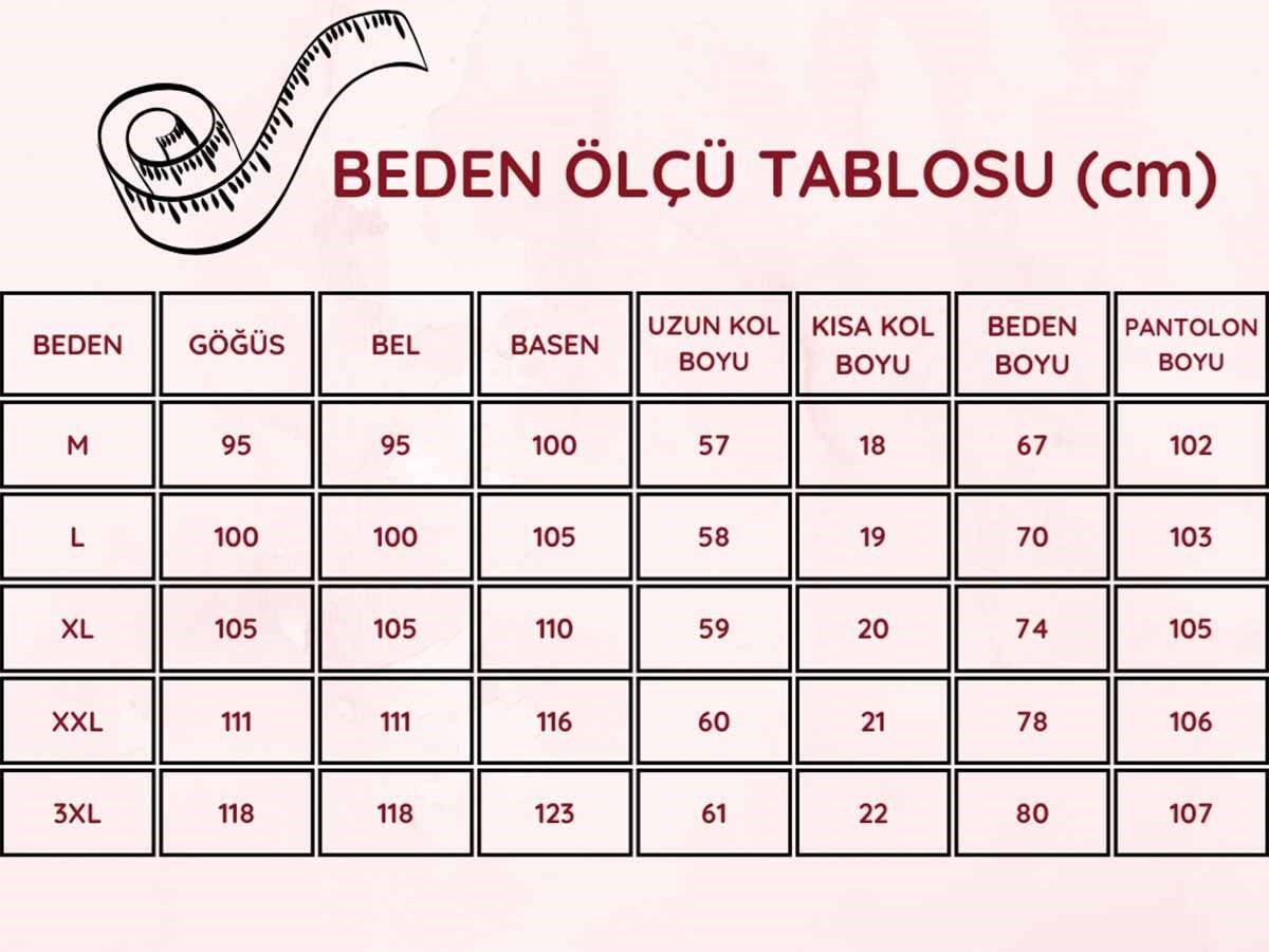 Kadın V Yaka Düğmesiz Mantar Desen Likralı Viskon Mevsimlik Uzun Kol Pijama Takımı