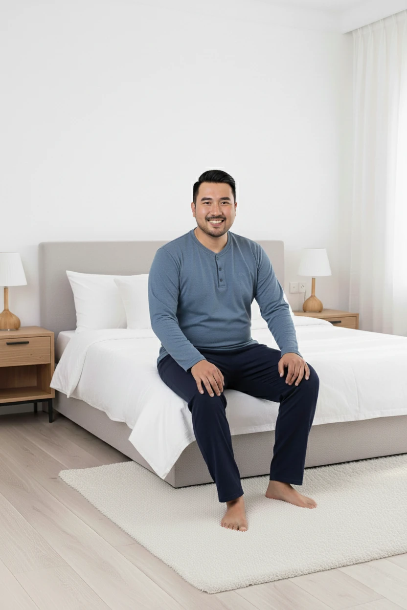 Erkek Füme Lacivert Büyük Beden 3 Düğmeli %100 Pamuk Mevsimlik Uzun Kol Cepli Pijama Takımı