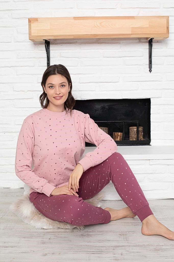 Kadın Bisiklet Yaka Bilek Manşet/Lastikli 2 İplik Cepli Joger Pijama Takımı Homewear