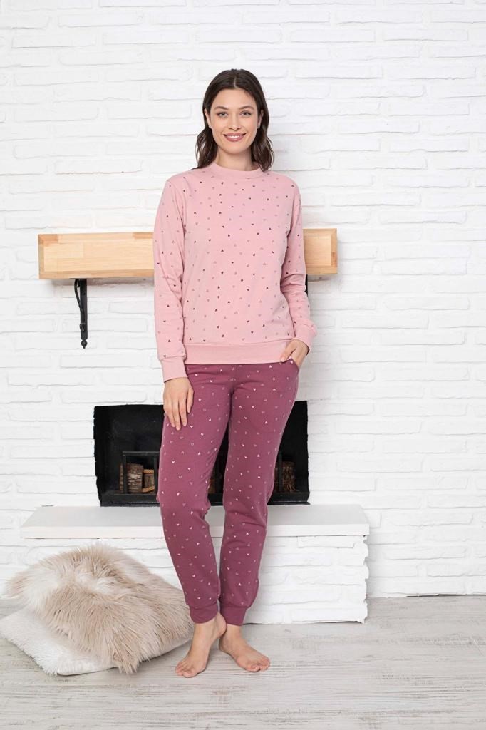 Kadın Bisiklet Yaka Bilek Manşet/Lastikli 2 İplik Cepli Joger Pijama Takımı Homewear