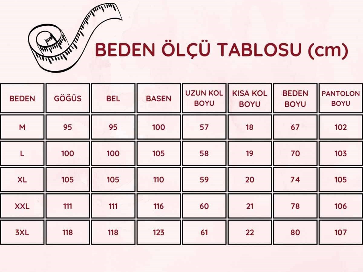 Kadın Etnik Desen 3 Düğmeli Likralı Viskon Mevsimlik Uzun Kol Pijama Takımı