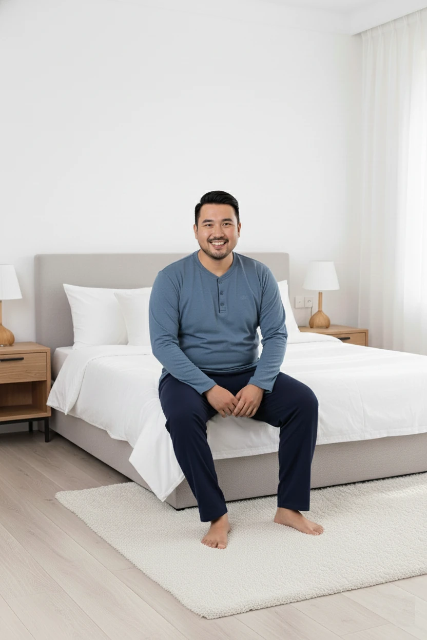 Erkek Füme Lacivert Büyük Beden 3 Düğmeli %100 Pamuk Mevsimlik Uzun Kol Cepli Pijama Takımı