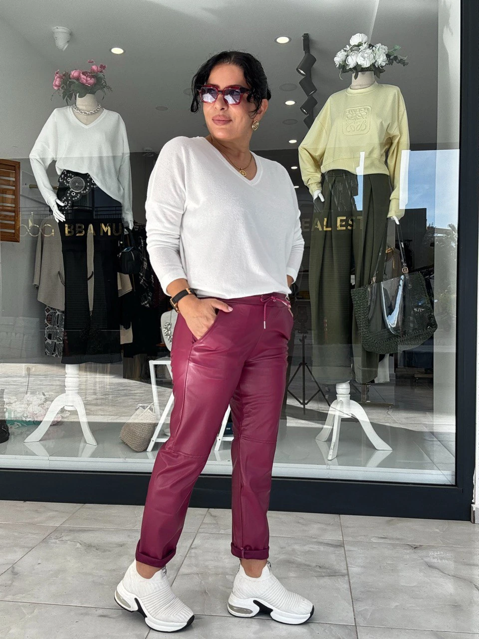 BORDO DERİ PANTOLON