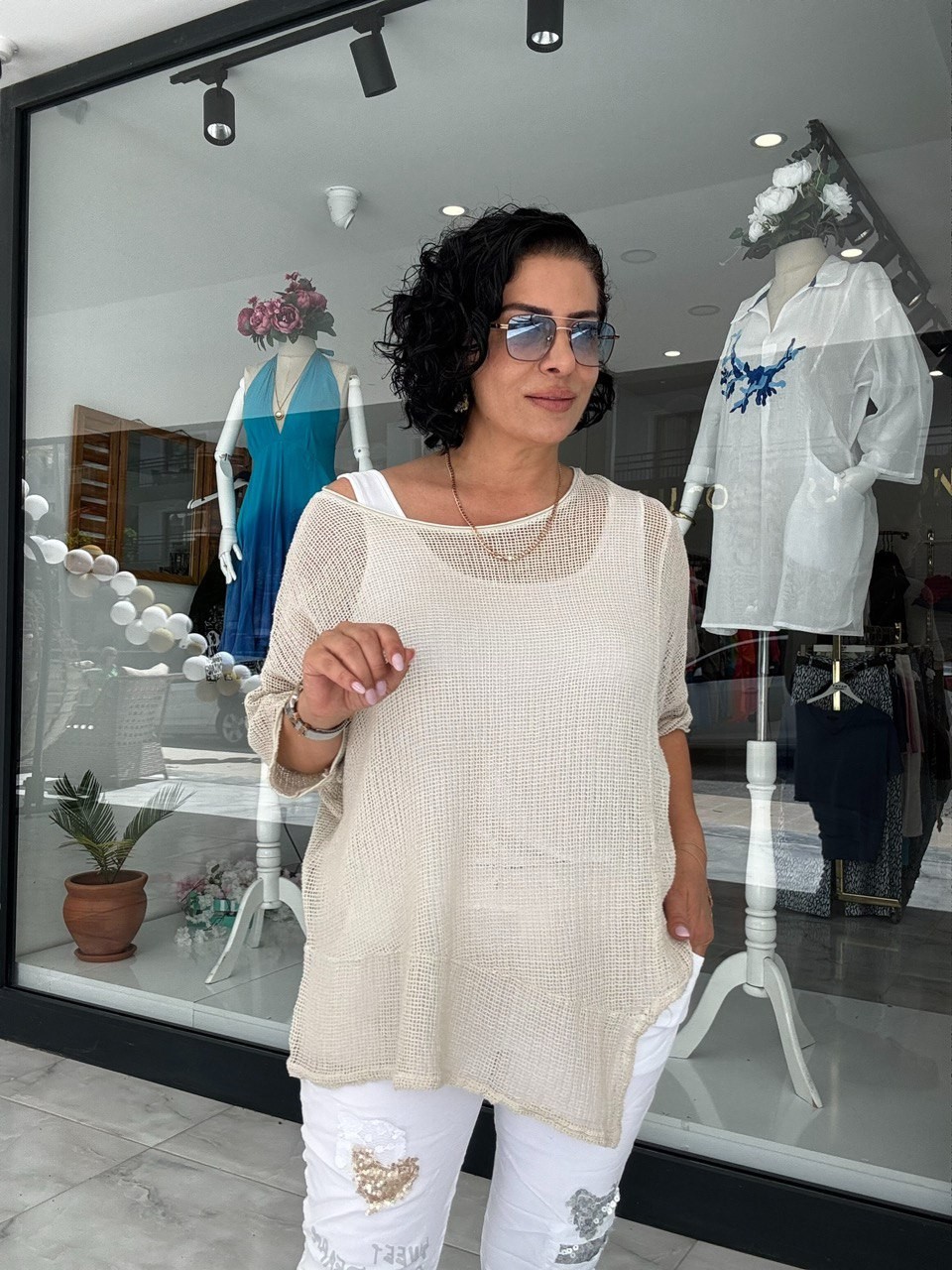 ASİMETRİK FİLE BLUZ EKRU
