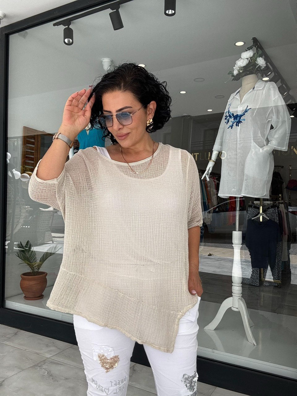 ASİMETRİK FİLE BLUZ EKRU