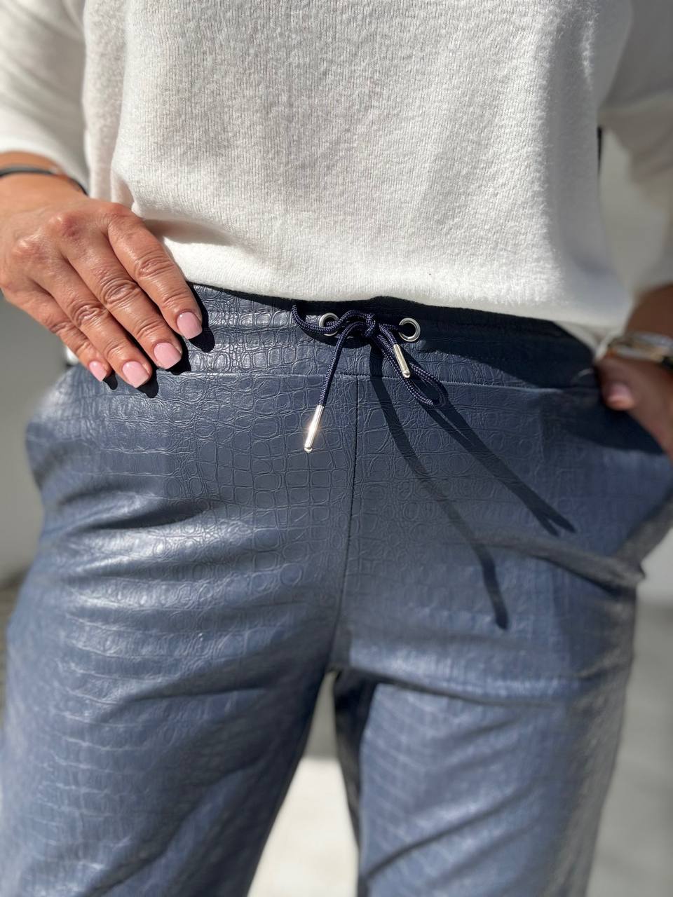 KROKODİL LACİVERT DERİ PANTOLON