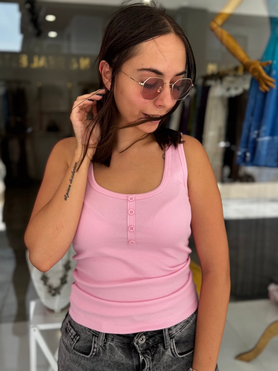 DÜĞME DETAYLI PEMBE BODY