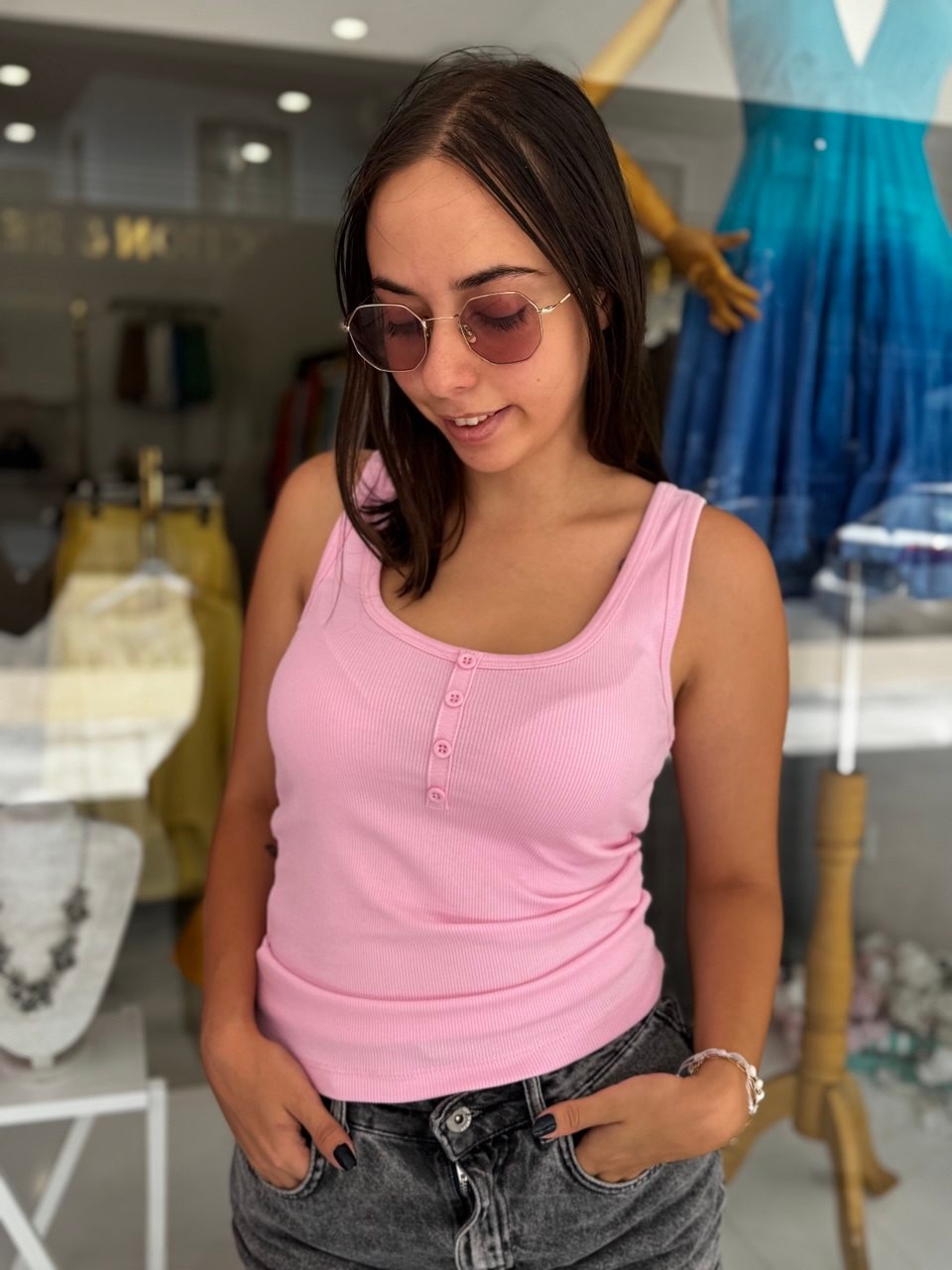 DÜĞME DETAYLI PEMBE BODY
