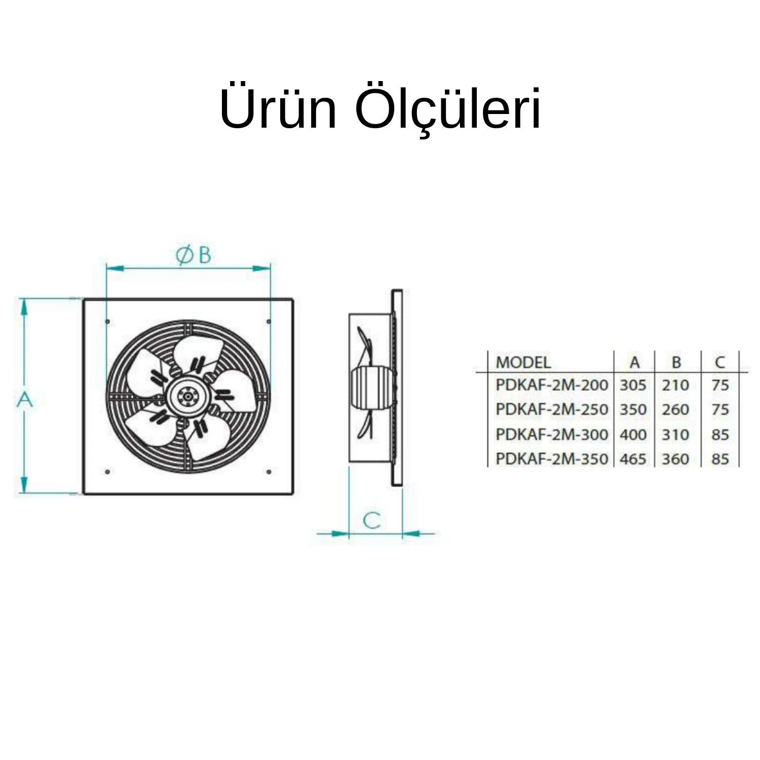 Fanexfan Dıştan Rotorlu Kare Kasalı Aksiyal Aspiratörler Pdkaf-2M-300