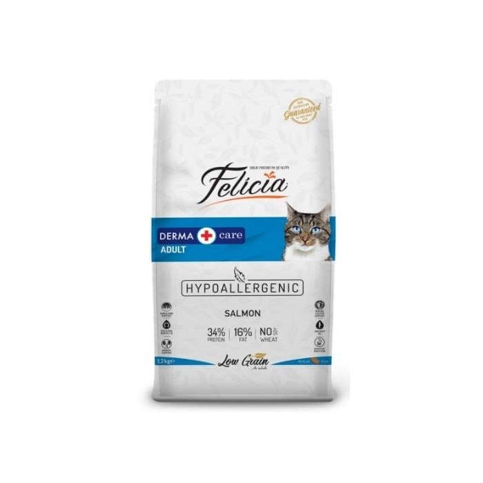 Felicia Derma Care Hipoalerjenik Az Tahıllı ve Somonlu Yetişkin Kedi Maması (12 kg)