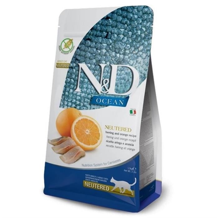 N&D Ocean Tahılsız Ringa Balığı ve Portakallı Kısırlaştırılmış Kedi Maması (1,5 kg)