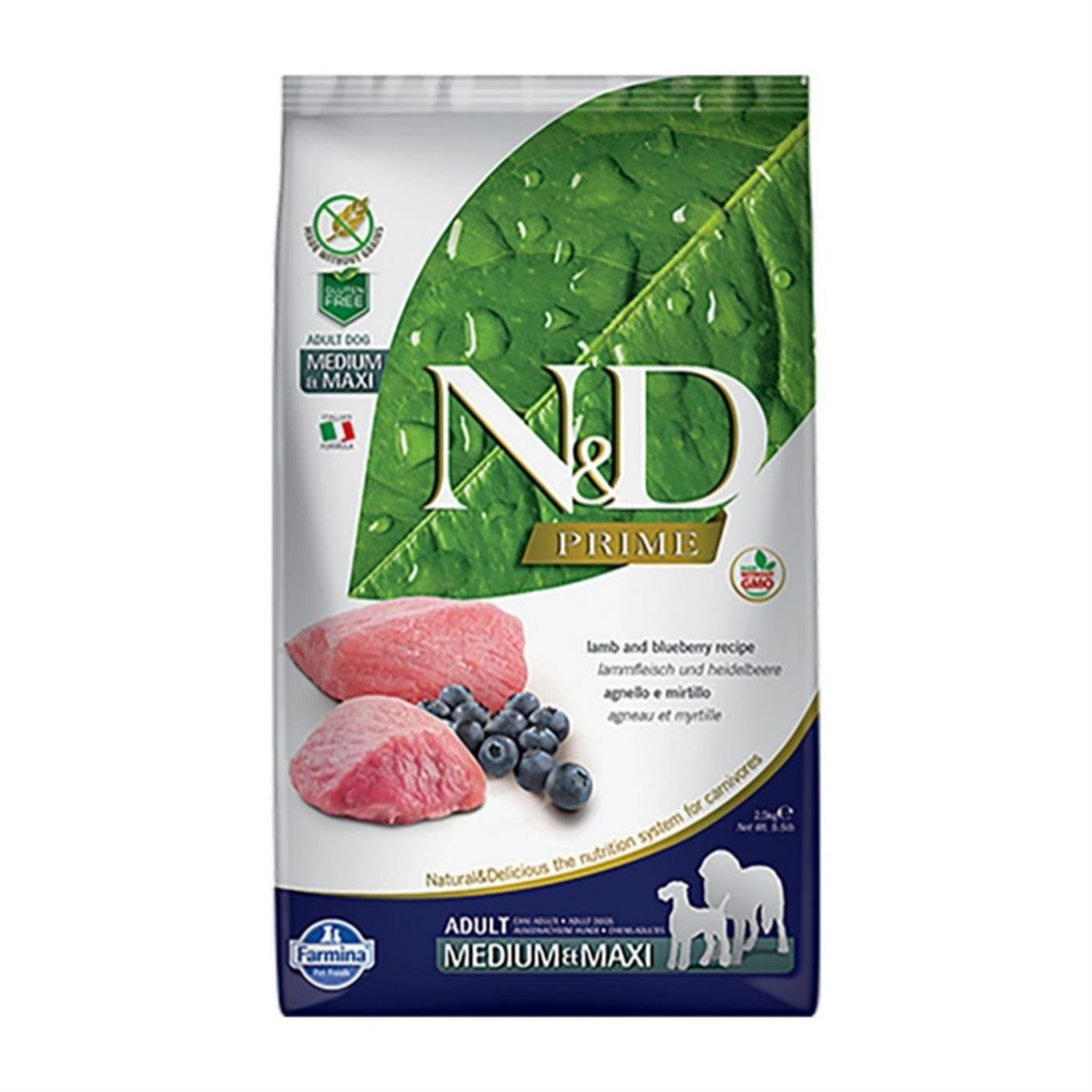 N&D Prime Tahılsız, Kuzu Etli & Yaban Mersinli Orta ve Büyük Irk Yetişkin Köpek Maması (2,5 kg)