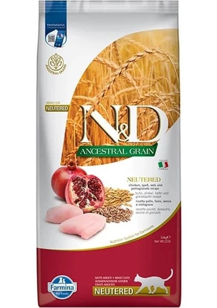 N&D A. Grain Tavuk ve Narlı Kısır Kedi Maması 10 Kg