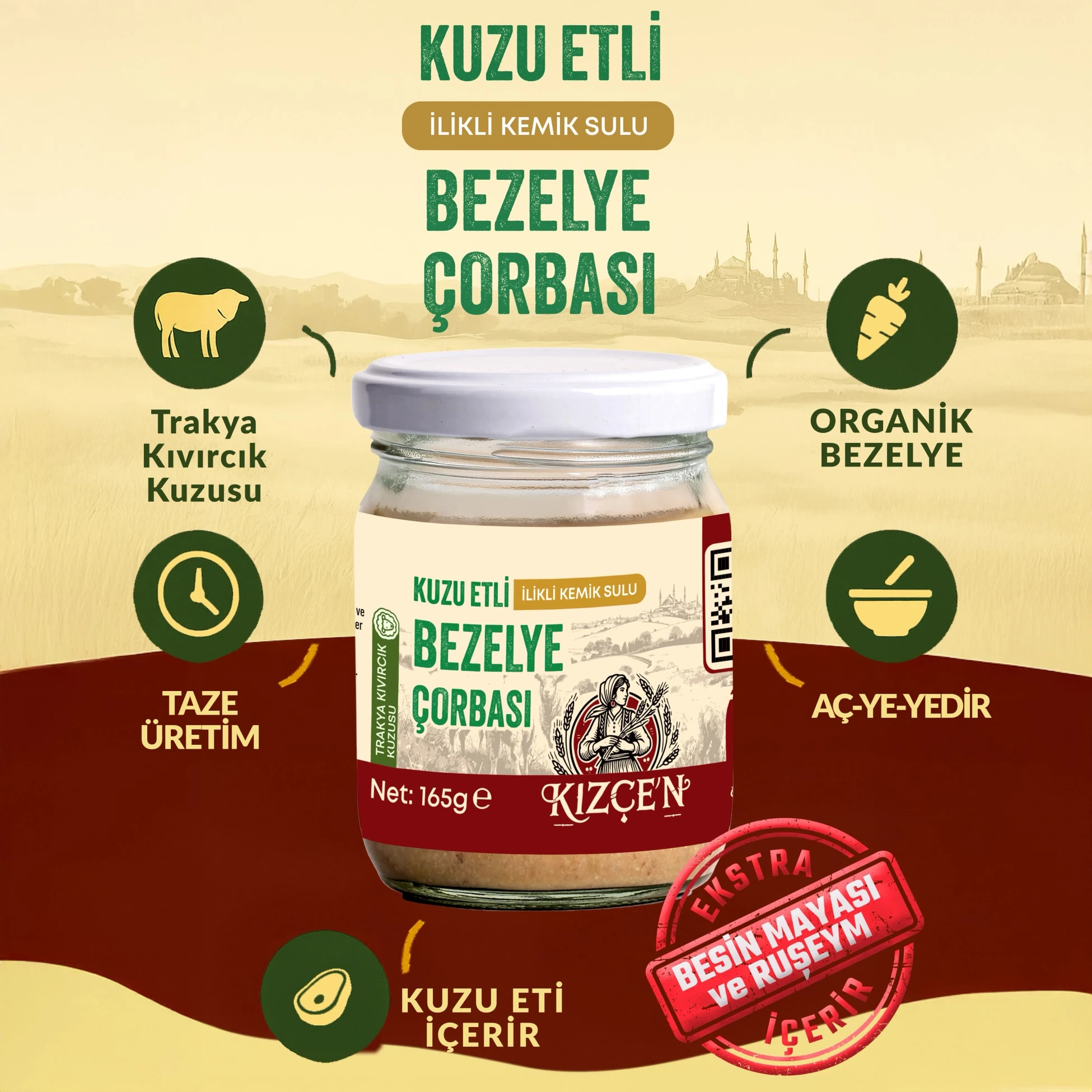 Kızçen Kuzu Etli İlikli Kemik Sulu Bezelye Çorbası (165 gram)