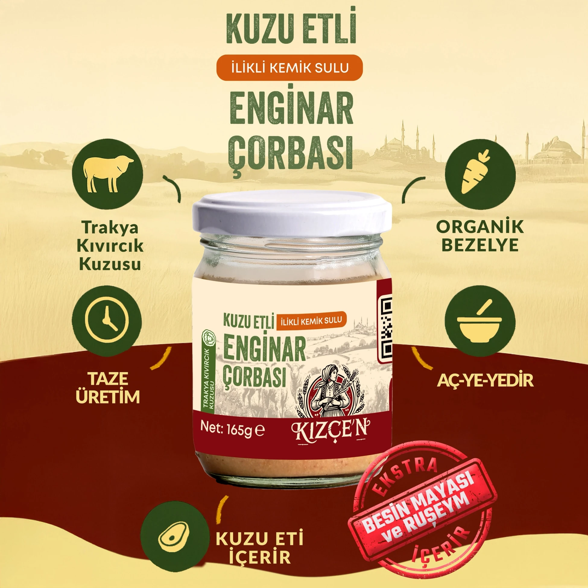 Kızçen Kuzu Etli İlikli Kemik Sulu Enginar Çorbası (165 gram)