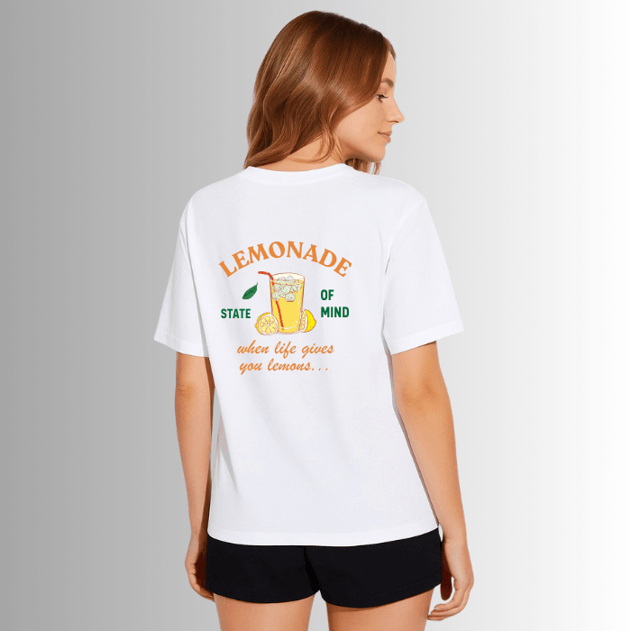 Lemonade State of Mind Baskılı %100 Pamuk Kadın Beyaz T-shirt