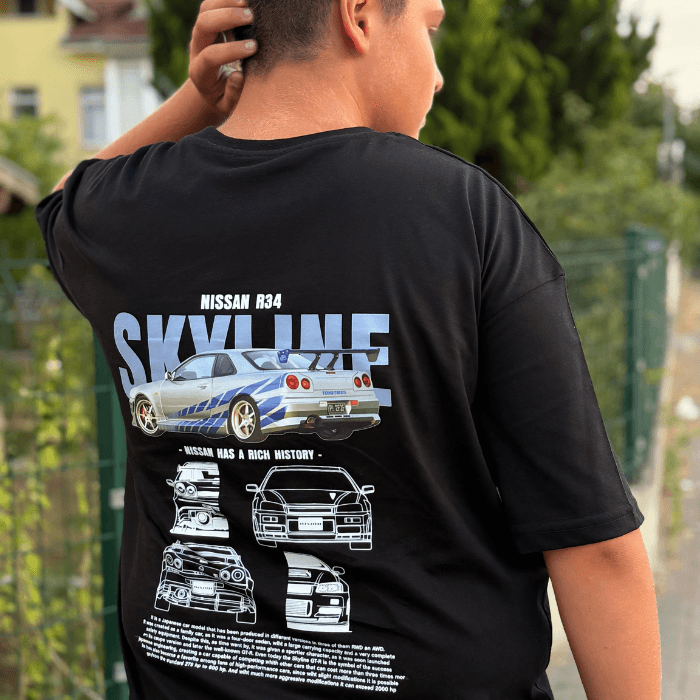 Nissan R34 Skyline %100 Pamuk Siyah T-shirt (tişört)