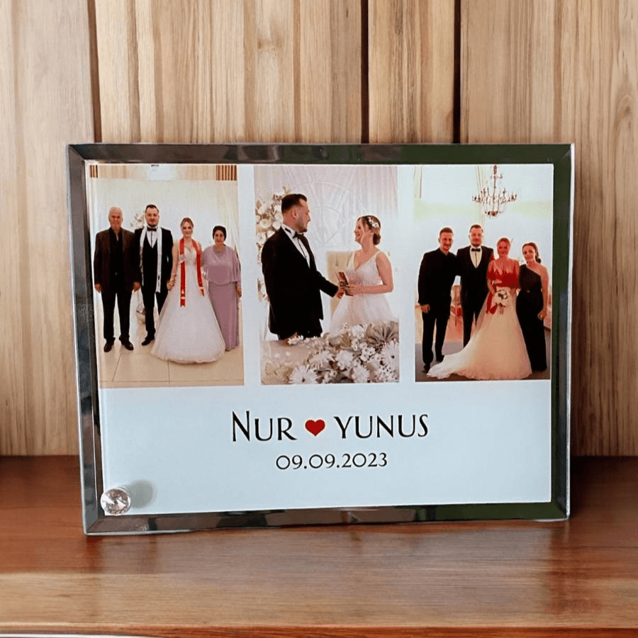 Düğün-Nişan 3 Fotoğraflı Ayna Kenarlı Cam Çerçeve