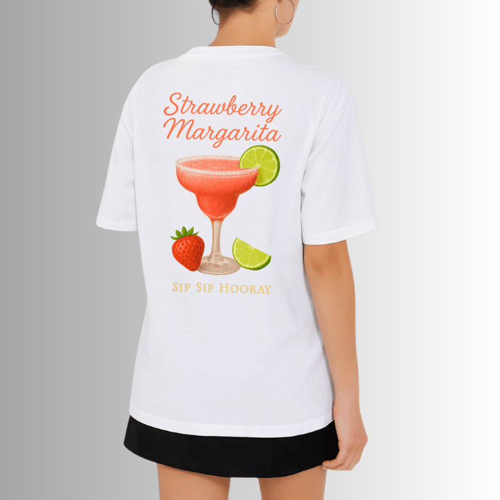 Strawberry Margarita Baskılı %100 Pamuk Kadın Beyaz T-shirt (tişört)