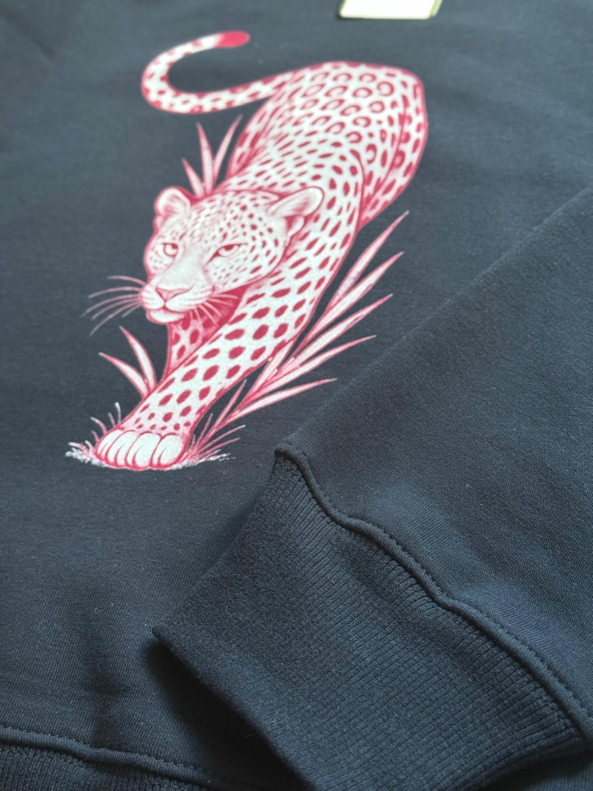 Lacivert Sweatshirt – Pembe Leopar Baskılı 
