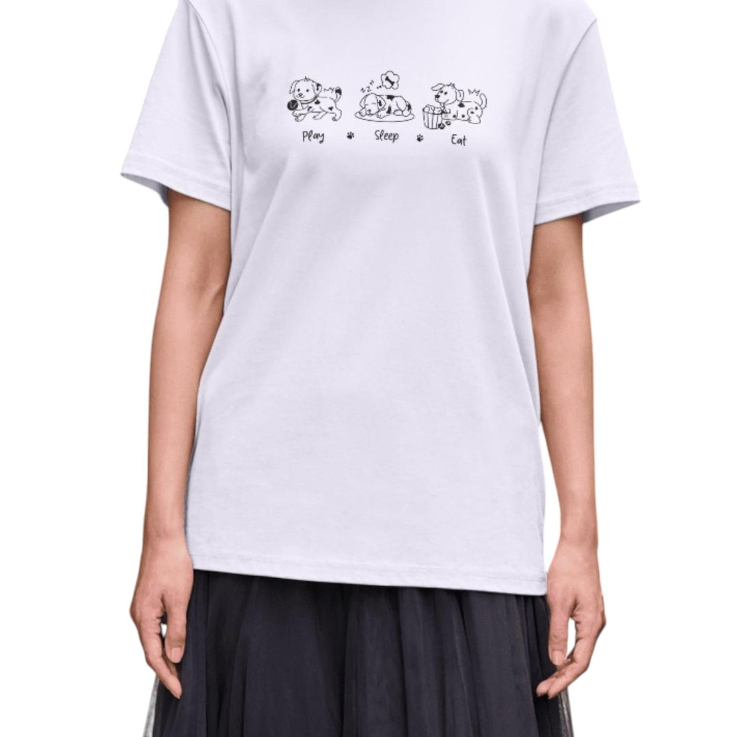 Oyna, uyu, ye' Köpekli Tshirt