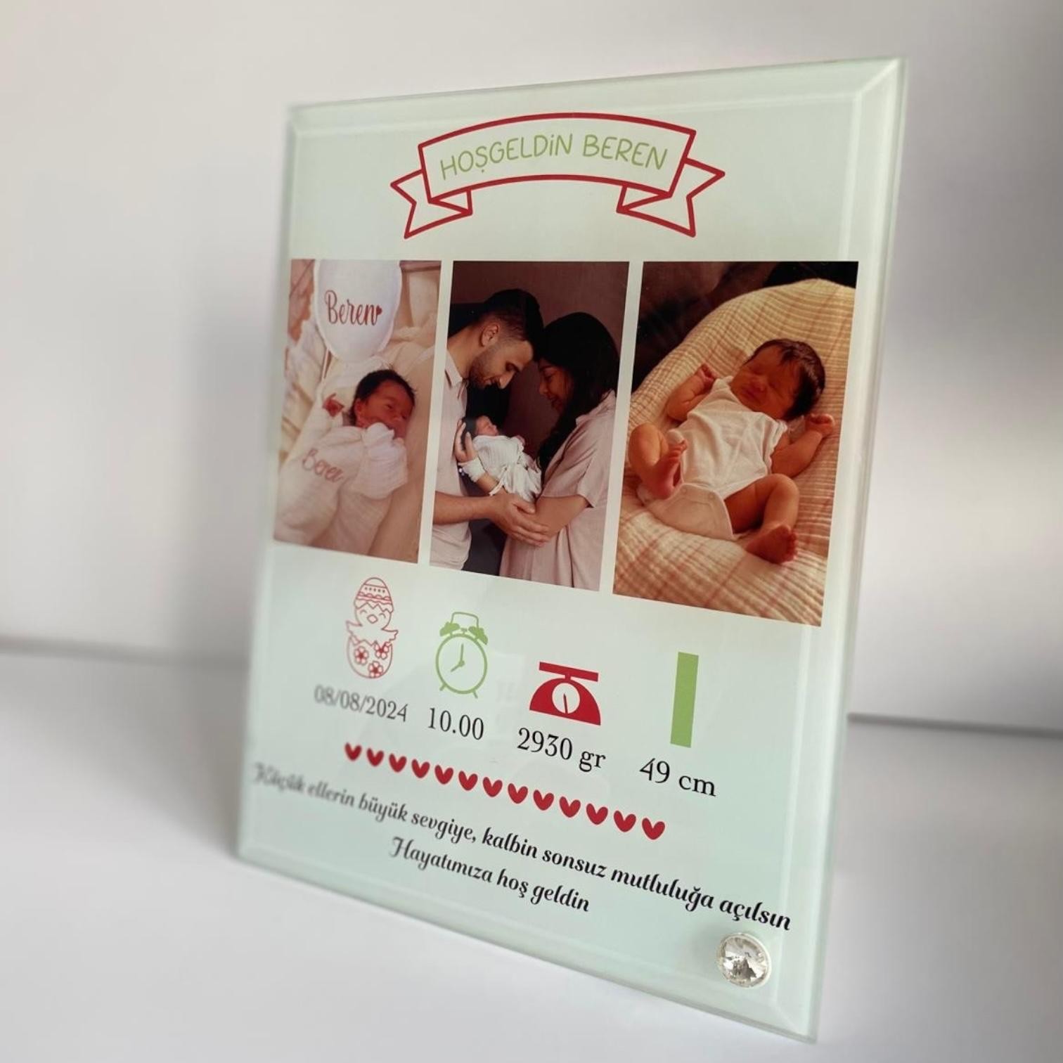 3 Fotoğraf ve Mesajlı Bebek Doğum Cam Çerçeve