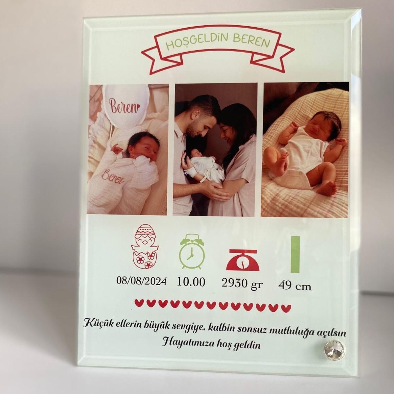3 Fotoğraf ve Mesajlı Bebek Doğum Cam Çerçeve