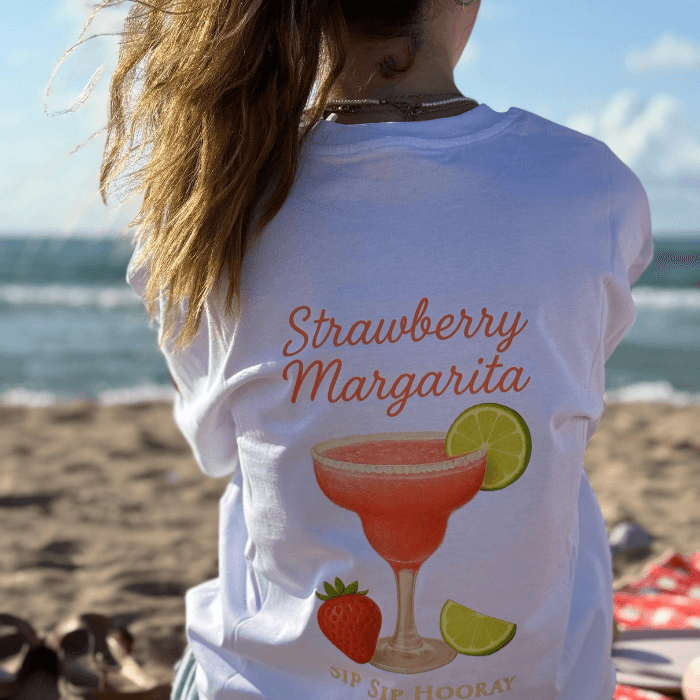Strawberry Margarita Baskılı %100 Pamuk Kadın Beyaz T-shirt (tişört)