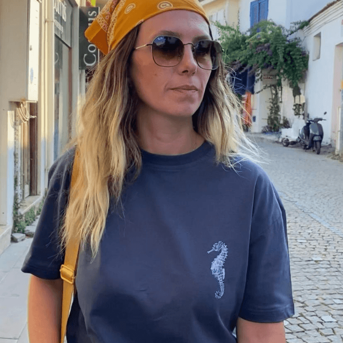 Denizatı Baskılı %100 Pamuk Kadın Antrasit T-shirt (tişört)