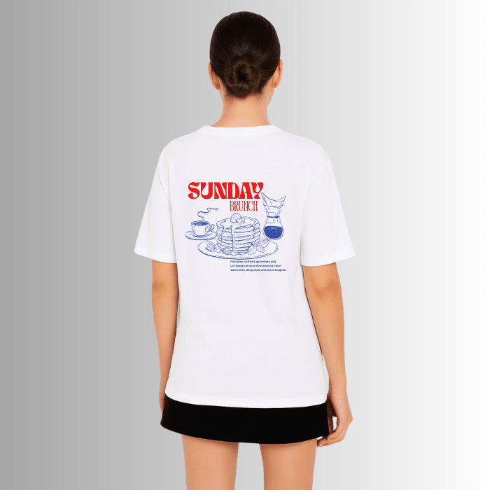 Sunday Brunch Baskılı %100 pamuk Kadın Beyaz T-shirt
