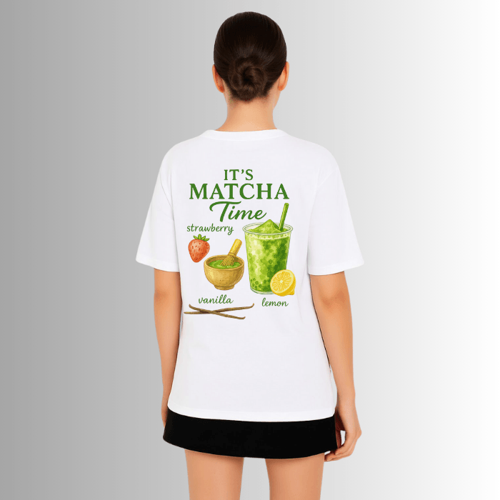 It's Matcha Time Baskılı %100 Pamuk Kadın Beyaz T-shirt (tişört)