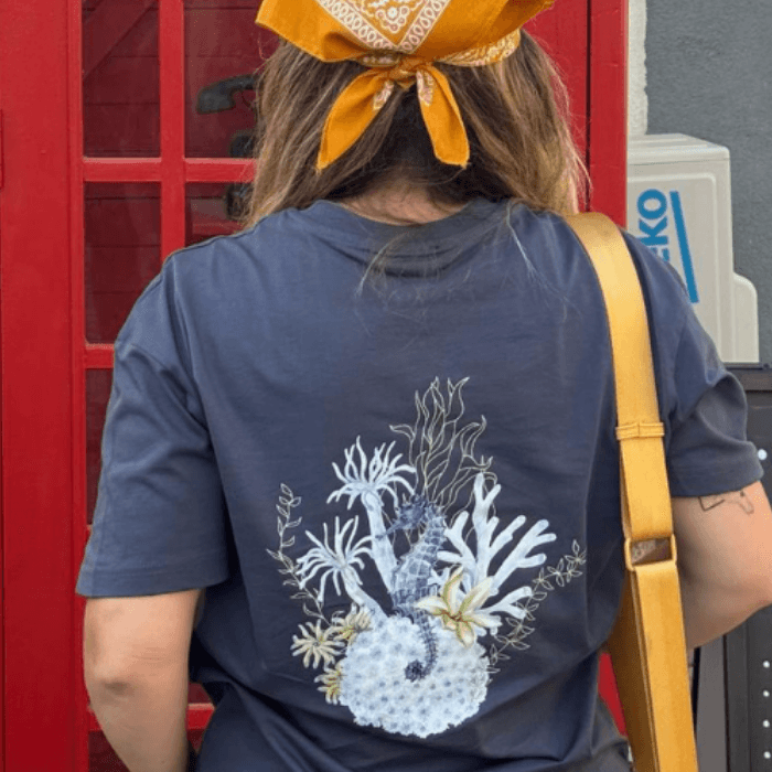 Denizatı Baskılı %100 Pamuk Kadın Antrasit T-shirt (tişört)