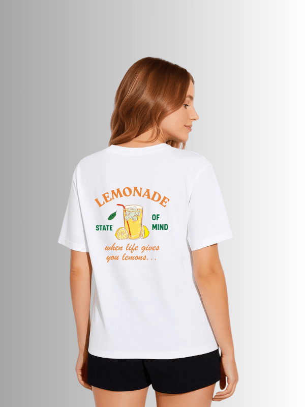 Lemonade State of Mind Baskılı %100 pamuk Kadın Beyaz T-shirt