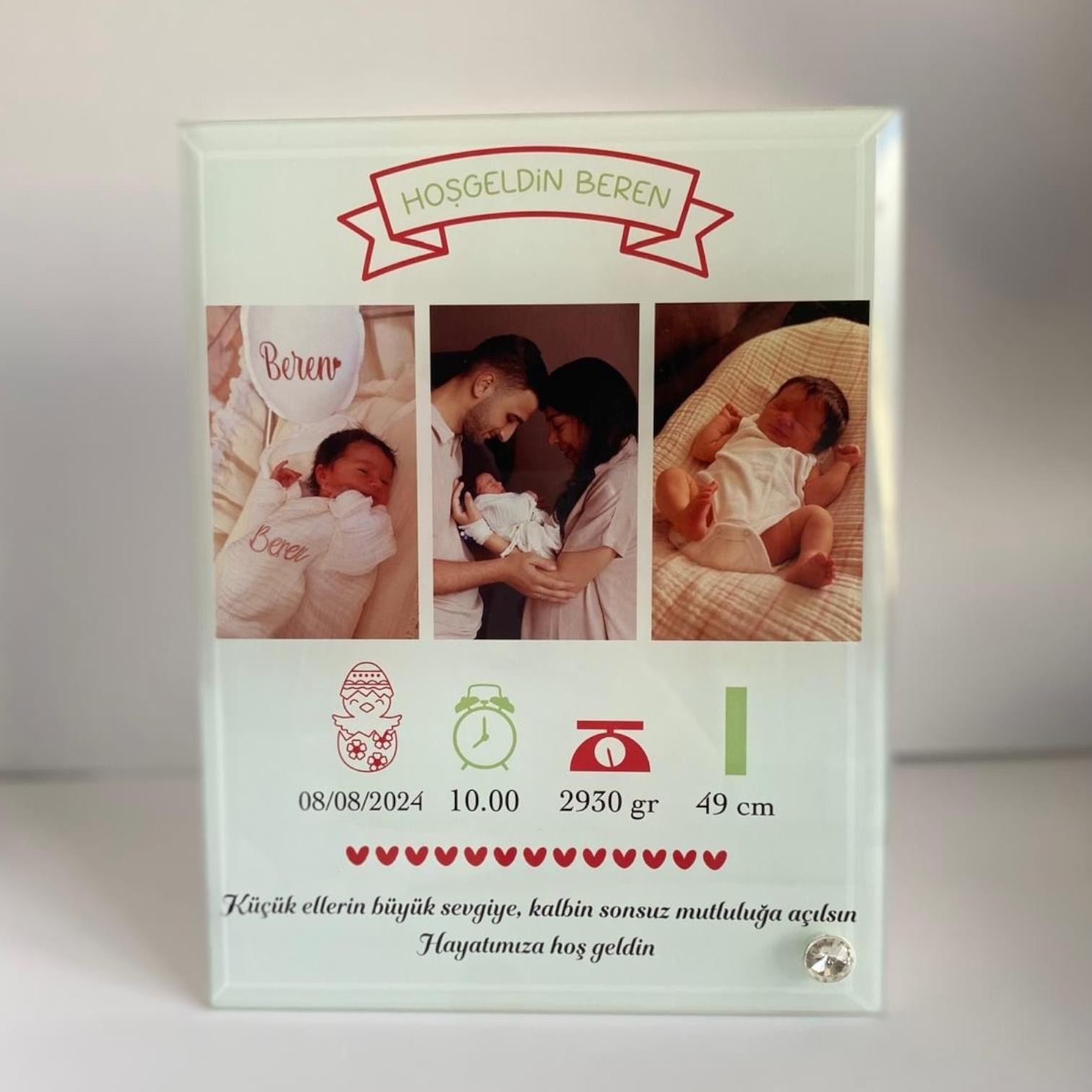 3 Fotoğraf ve Mesajlı Bebek Doğum Cam Çerçeve