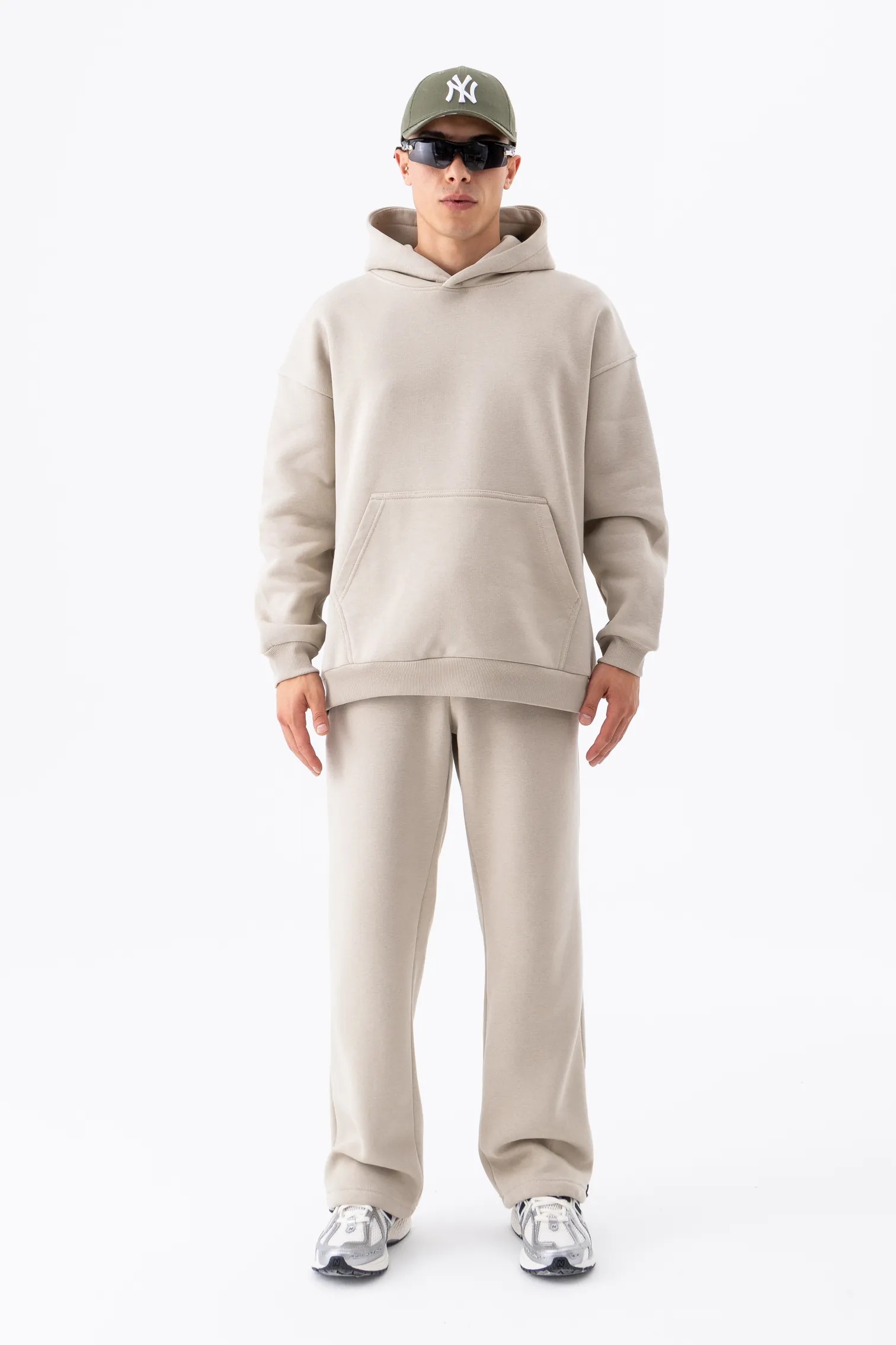 Basic Nakış Detaylı Oversize Hoodie - BEJ