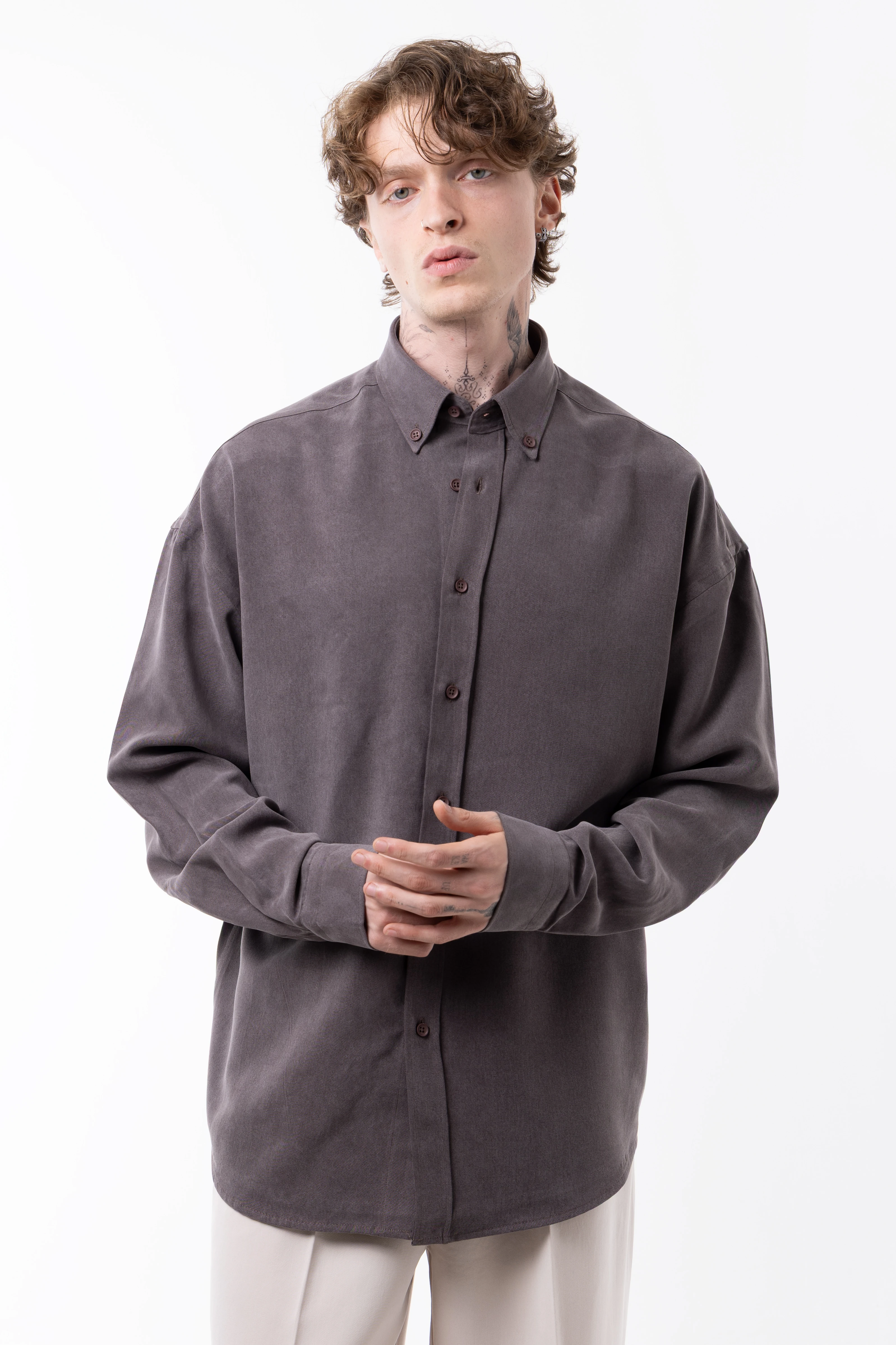 MODAL UZUN KOLU GÖMLEK  - KAHVERENGİ