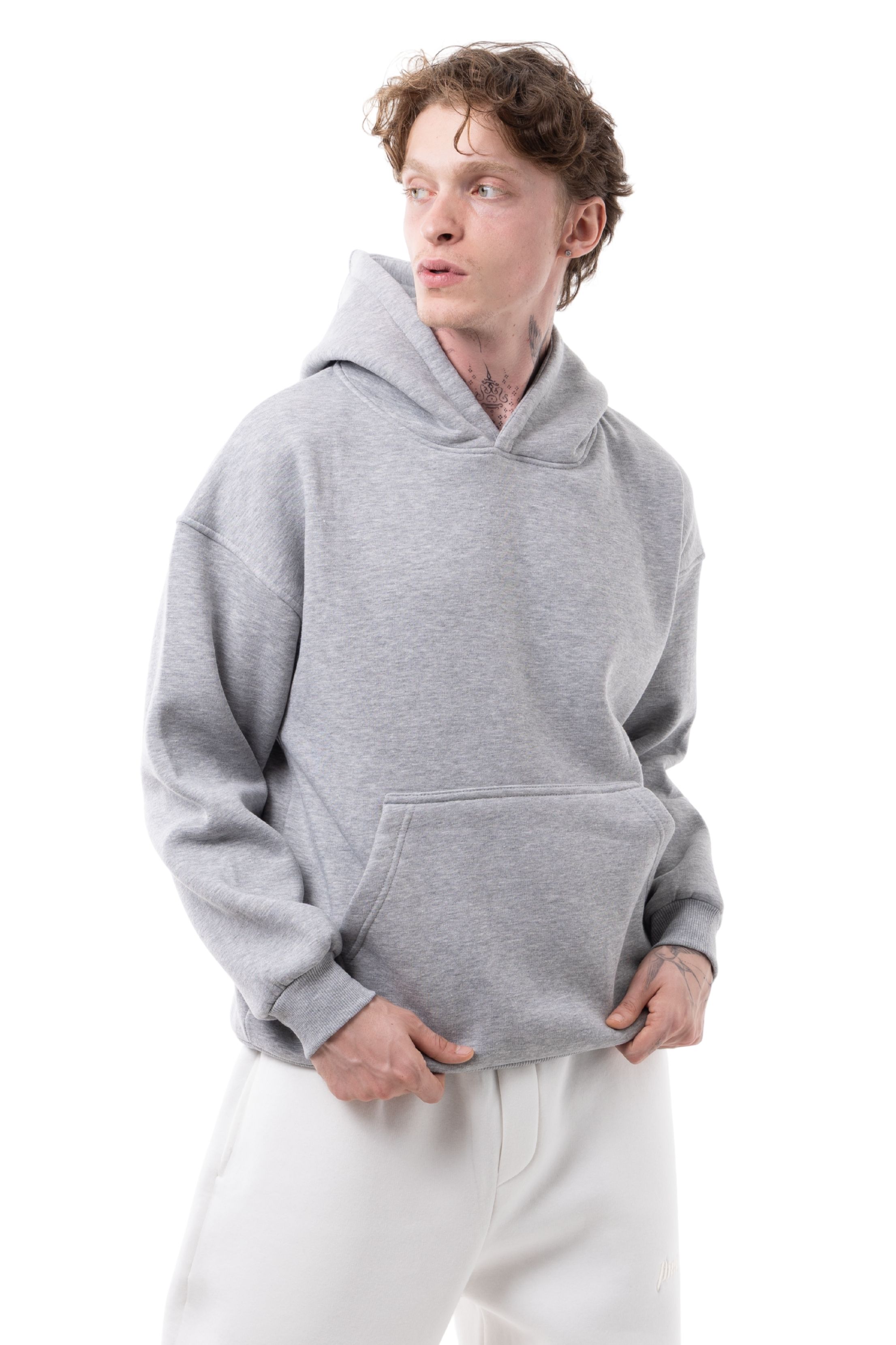 BASİC NAKIŞLI HOODİE - GRİ